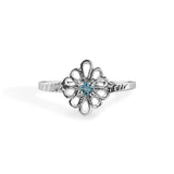 Sterling Silver Rhodium Plated Cubic Zirconia Filagree Birthstone Ring