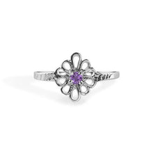 Load image into Gallery viewer, Sterling Silver Rhodium Plated Amethyst Filagree Birthstone Ring