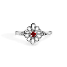 Load image into Gallery viewer, Sterling Silver Rhodium Plated Ruby Filagree Birthstone Ring