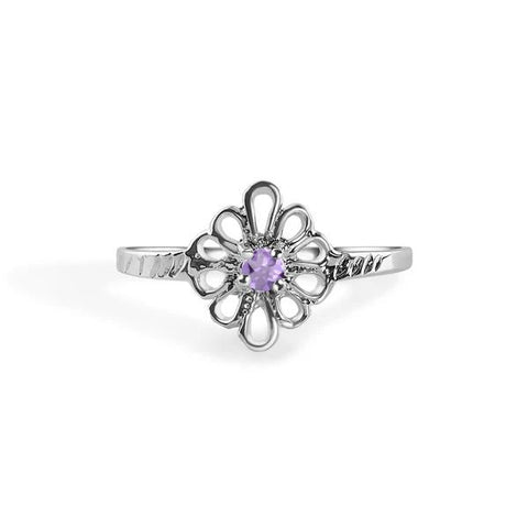 Sterling Silver Rhodium Plated Alexandrite Filagree Birthstone Ring