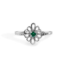 Load image into Gallery viewer, Sterling Silver Rhodium Plated Emerald Filagree Birthstone Ring