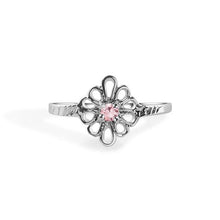 Load image into Gallery viewer, Sterling Silver Rhodium Plated Rose Filagree Birthstone Ring