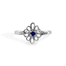 Load image into Gallery viewer, Sterling Silver Rhodium Plated Blue Sapphire Filagree Birthstone Ring