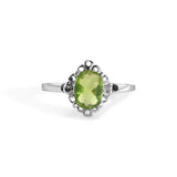 Sterling Silver Rhodium Plated Peridot Oval Filagree Birthstone Ring