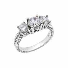 Load image into Gallery viewer, Sterling Silver Rhodium Plated Past Present And Future CZ Bridal Engagement Ring