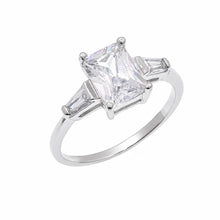 Load image into Gallery viewer, Sterling Silver Rhodium Plated Baguette CZ Bridal Engagement Ring