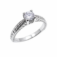 Load image into Gallery viewer, Sterling Silver Rhodium Plated Vintage Solitair CZ Bridal Engagement Ring
