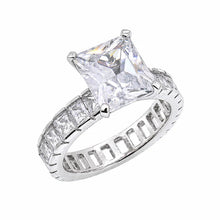 Load image into Gallery viewer, Sterling Silver Rhodium Plated Large Princess Cut CZ With Accent Stones Bridal Engagement Ring