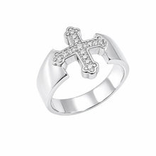 Load image into Gallery viewer, Sterling Silver Rhodium Plated Unisex CZ Cross Ring