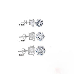 Sterling Silver Rhodium Plated Round Clear CZ Stud Earrings