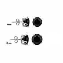 Load image into Gallery viewer, Sterling Silver Rhodium Plated Round Black CZ Stud Earrings