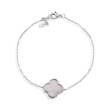 Load image into Gallery viewer, Sterling Silver Rhodium Plated Syntethic Pearl Four Leaf Clover adjustable Bracelet