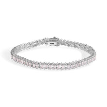 Load image into Gallery viewer, Sterling Silver Rhodium Plated Baguette Stone Studded Tennis Bracelet