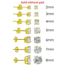 Load image into Gallery viewer, Sterling Silver Gold Plated 7mm Round Basket Clear CZ Stud Earring