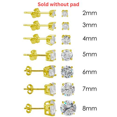 Sterling Silver Gold Plated Round Basket Clear CZ Stud Earring