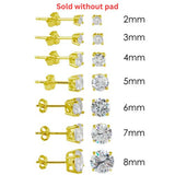 Sterling Silver Gold Plated Round Basket Clear CZ Stud Earring
