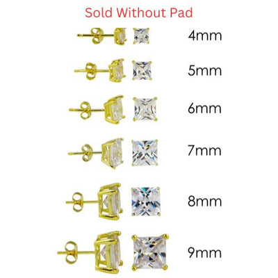 Sterling Silver Gold Plated Square Basket Clear CZ Stud Earring
