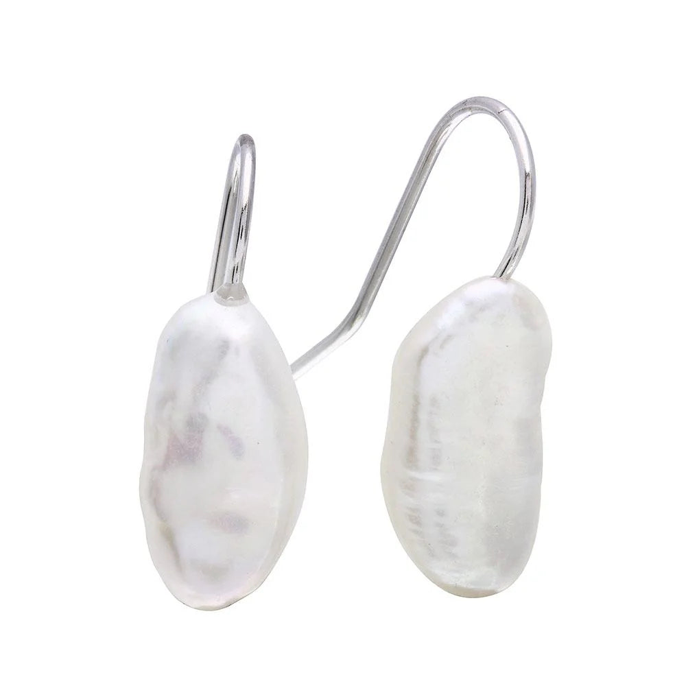 Sterling Silver Rhodium Plated Hook Earrings with Fresh Water Pearl