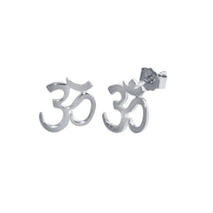 Sterling Silver Rhodium Plated Om Aum Stud Earrings