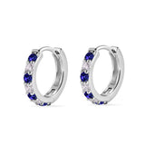 Sterling Silver Rhodium Plated Blue CZ Huggie Earrings