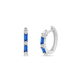 Sterling Silver Rhodium Plated Blue CZ Huggie Hoop Earrings