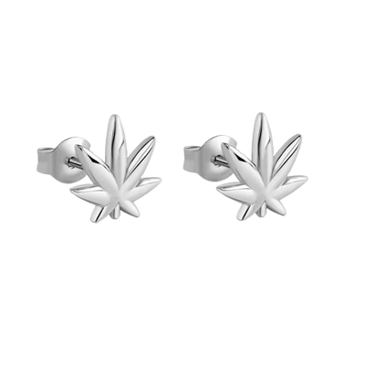 Sterling Silver Rhodium Plated Cannabis Stud Earrings