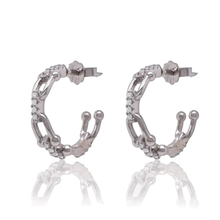 Load image into Gallery viewer, Sterling Silver Rhodium Plated Paperclip Clear CZ Semi Hoop Stud Earring