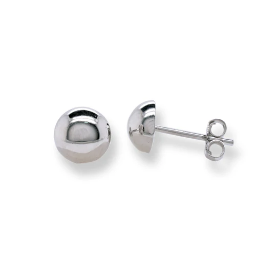 Sterling Silver Rhodium Plated Half Ball Stud Earrings