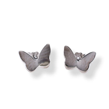 Load image into Gallery viewer, Sterling Silver Rhodium Plated Plain Butterfly Stud Earrings