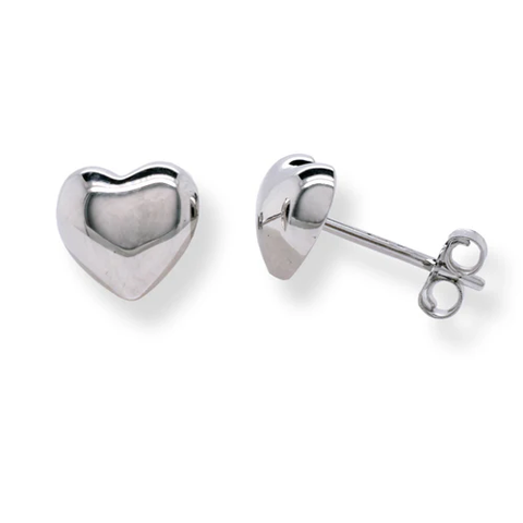 Sterling Silver Rhodium Plated Plain Heart Stud Earrings