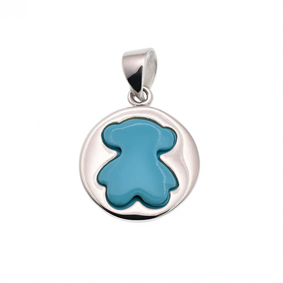 Sterling Silver Rhodium Plated Blue Enamel Teddy Bear Pendant