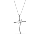 Sterling Silver Rhodium Plated Artistic Cross Clear CZ Adjustable Necklace