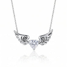 Load image into Gallery viewer, Sterling Silver Rhodium Plated Winged CZ Heart Pendant Necklace