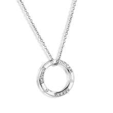 Load image into Gallery viewer, Sterling Silver Rhodium Plated Clear CZ Open Circle DREAM Engraved Necklace