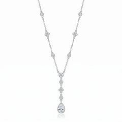 Sterling Silver Rhodium Plated Bezel And Teardrop Dangle Necklace