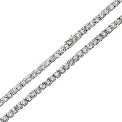 Sterling Silver Rhodium Plated Clear CZ Round 4mm CZ Tennis Necklace and Bracelet