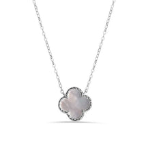 Load image into Gallery viewer, Sterling Silver Rhodium Plated Syntethic Pearl Four Leaf Clover Adjustable Necklace