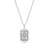 Sterling Silver Rhodium Plated Framed Our Lady Of Guadalupe Pear Shaped Clear CZ Adjustable Pendant Necklace