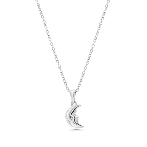 Sterling Silver Rhodium Plated Moon Face Adjustable Pendant Necklace