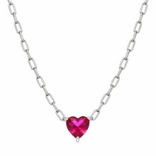 Load image into Gallery viewer, Sterling Silver Rhodium Plated Red CZ Heart Paper Link Chain Necklace