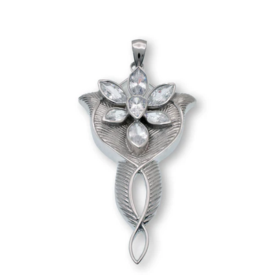 Sterling Silver Rhodium Plated Evenstar Marquise Clear CZ Pendant