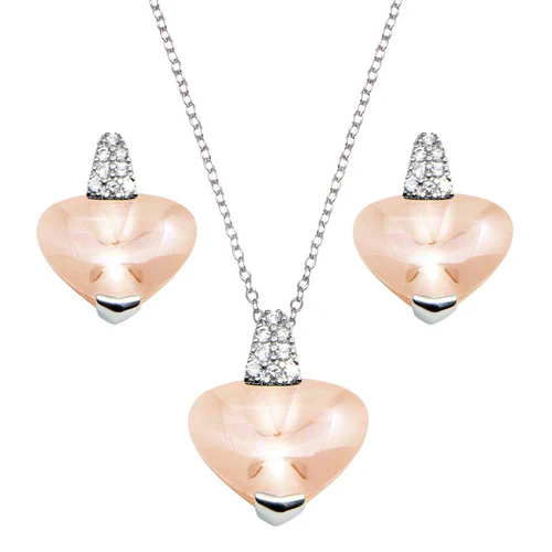 Sterling Silver Rhodium Plated Heart Champaign CZ Set