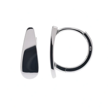 Load image into Gallery viewer, Sterling Silver Rhodium Plated Flat Teardrop Huggie Hoop Earrings