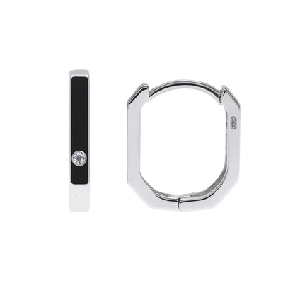 Sterling Silver Rhodium Plated Geometric Rectangular Hoop Earrings