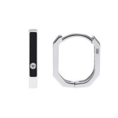 Sterling Silver Rhodium Plated Geometric Rectangular Hoop Earrings