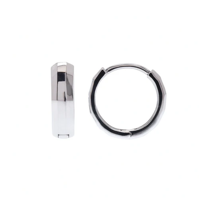 Sterling Silver Rhodium Plated Diamond Cut Geometric Hoop Earrings