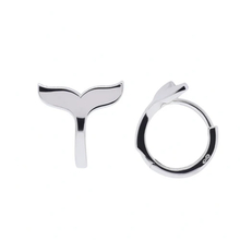 Load image into Gallery viewer, Sterling Silver Rhodium Plated Whale Tail Hoop Earrings