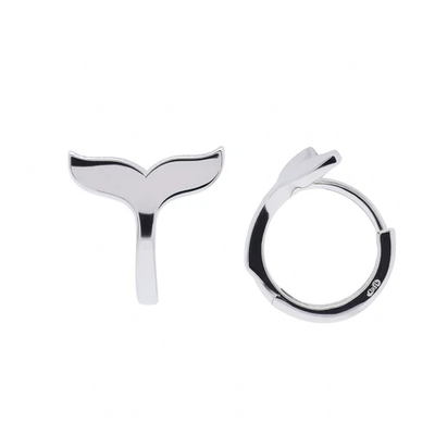Sterling Silver Rhodium Plated Whale Tail Hoop Earrings