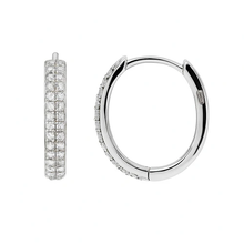 Load image into Gallery viewer, Sterling Silver Rhodium Plated Micro Pave CZ Huggie Hoop Earrings