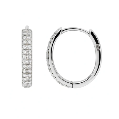 Sterling Silver Rhodium Plated Micro Pave CZ Huggie Hoop Earrings
